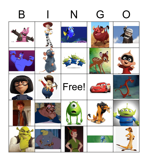Pixar Characters Bingo Card