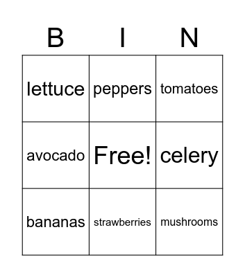 Food Bingo Card