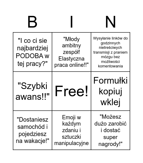 Beauty MLM Bingo Card