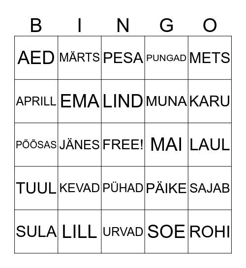 Mis on kevadel? Bingo Card