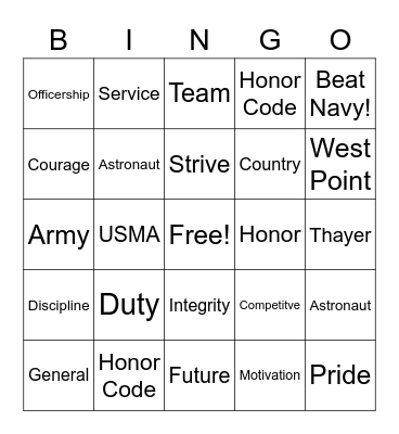 USMA Thayer Award Bingo Night Bingo Card