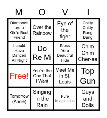 Movie Hits Bingo Card