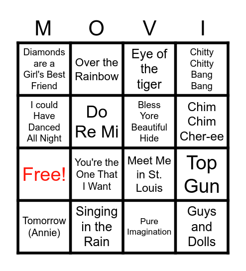 Movie Hits Bingo Card