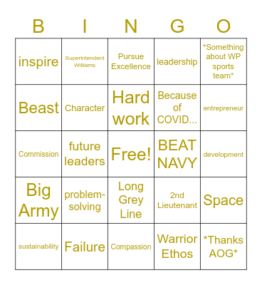 Thayer Award Din Din Bingo Card