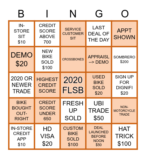 TEXAS HARLEY BINGO Card