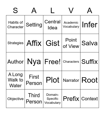 A Long Walk to Water Bingo Card