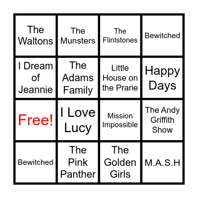 TV Theme Songs Bingo Card