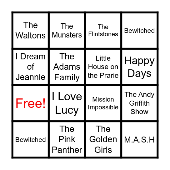 TV Theme Songs Bingo Card