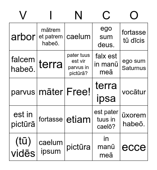 Familia Mala vocab and beginning Bingo Card
