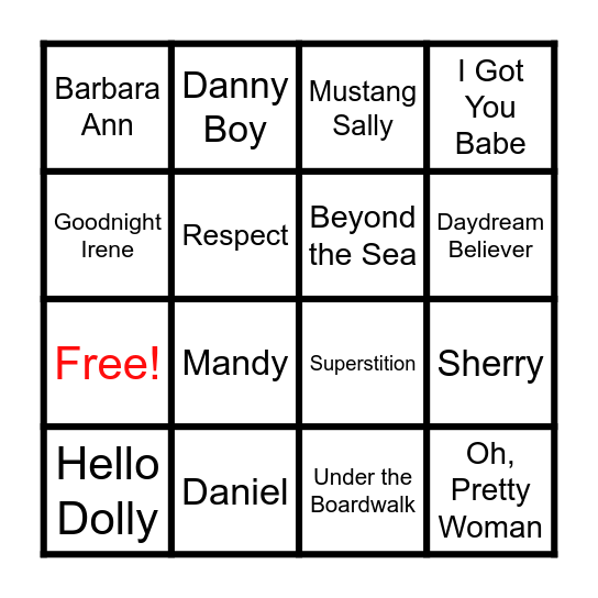 Oldies Hits 2 Bingo Card