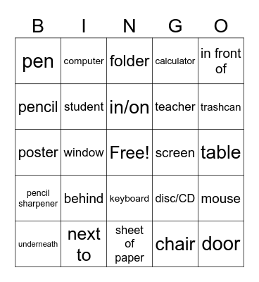 In the Classroom Bingo Card
