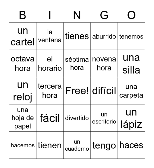 Realidades 2-A ver si recuerdas Bingo Card