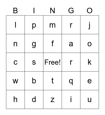 ALPHABET Bingo Card