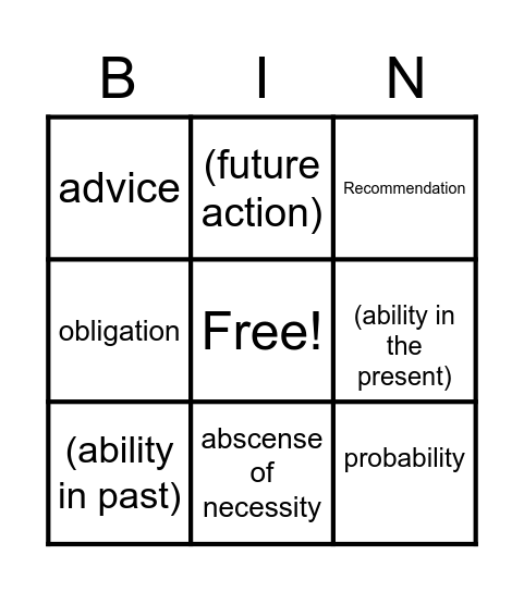 Modal Verbs Bingo Card