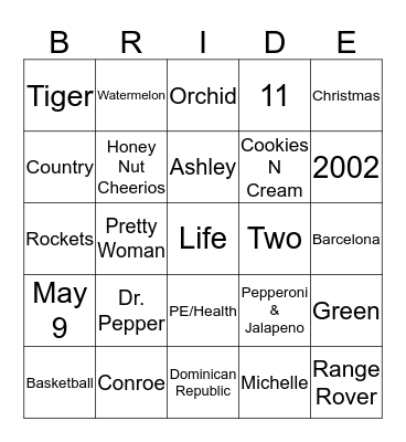 A little about Megan Bingo Card