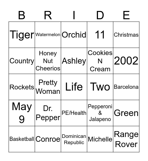 A little about Megan Bingo Card