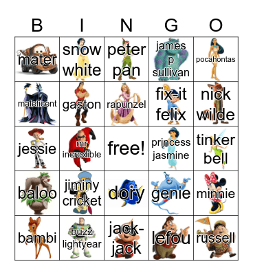'disney characters' bingo Card