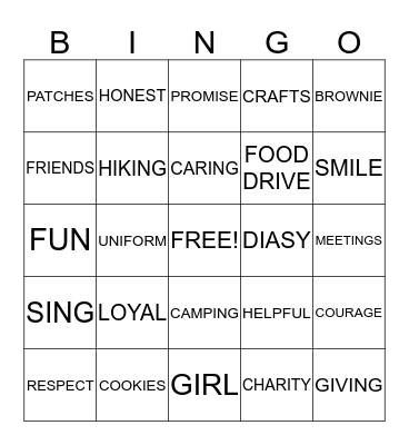 Girl Scout Bingo Card