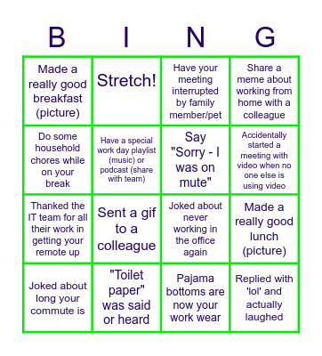 Remote Work Bingo Card