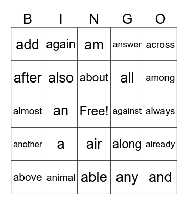 Untitled Bingo Card