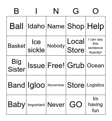 Untitled Bingo Card