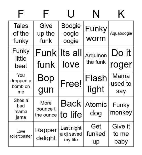 Ford Funk Bingo Card