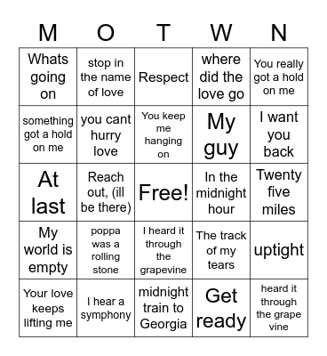 FORD MOTOWN Bingo Card
