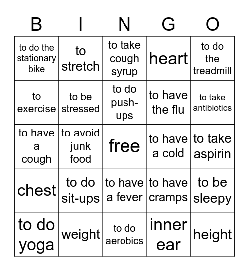 la salud Bingo Card