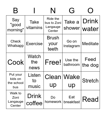 Morning Tasks Bingo Card