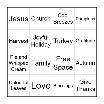Happy Thanksgiving Bingo Card