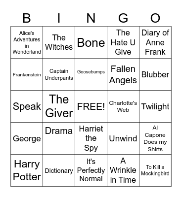 Banned Books Bingo Card