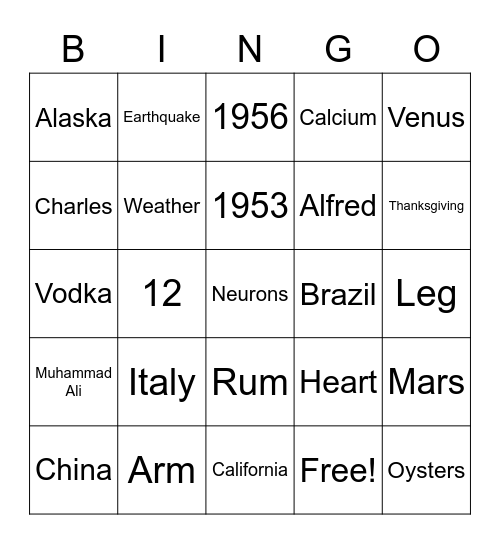 Oct 21 Game 10 Trivia free is anywhere Bingo Card