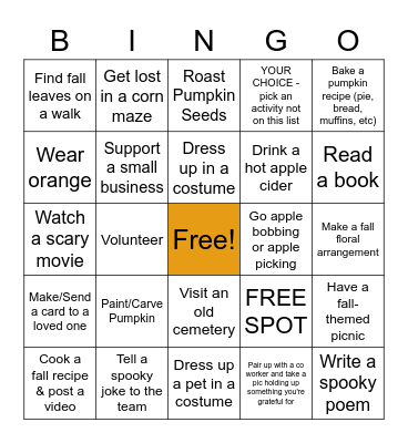Fall Bingo! Bingo Card