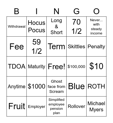 CD's & IRA's WITH SOME HALLOWEEN Bingo Card