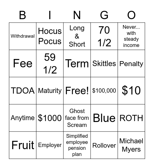 CD's & IRA's WITH SOME HALLOWEEN Bingo Card