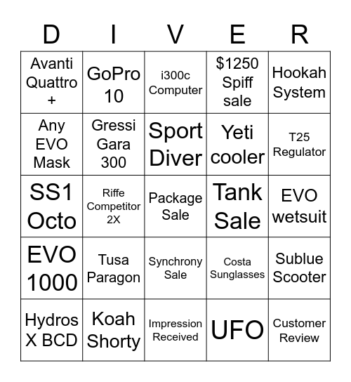 Divers Bingo Card