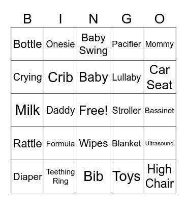 Baby Shower Bingo Card