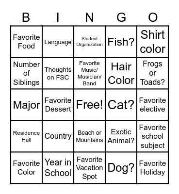 International Student Meet N Greet Bingo Card