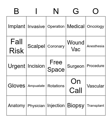 Surgery Bingo Card