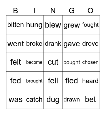 Irregular Verbs 1-43 Bingo Card