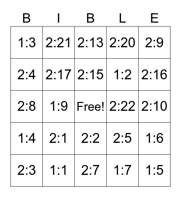 Bible Quizzing Bingo Card