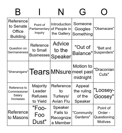 House HHS Bingo Card