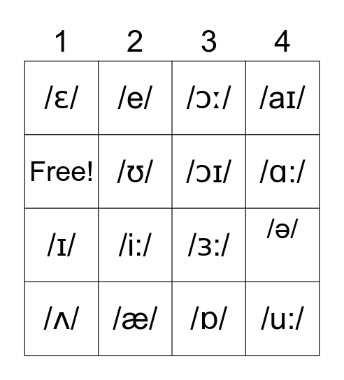 Phonemic Bingo - Vowels Bingo Card