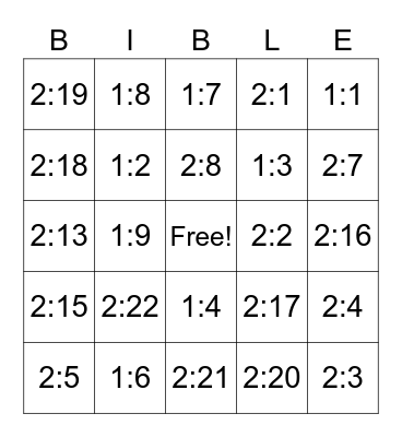 Bible Quizzing Bingo Card