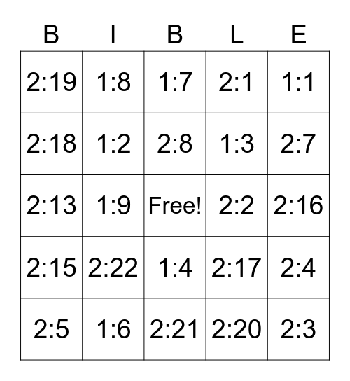 Bible Quizzing Bingo Card