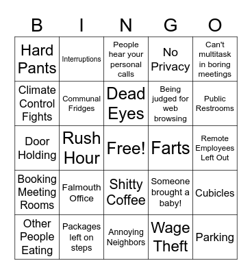 Commuting Bingo Card