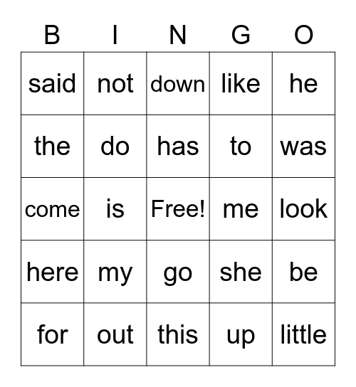 HFW Gingo Bingo Card