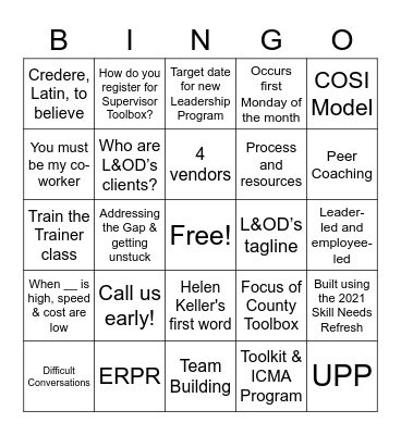 L&OD Bingo Card