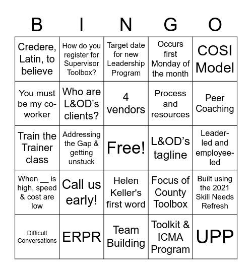 L&OD Bingo Card