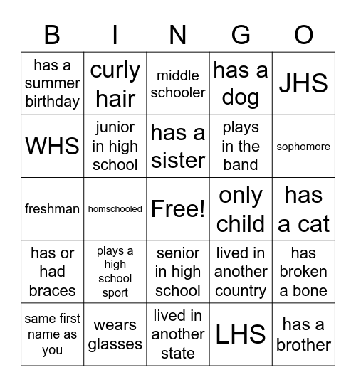 Untitled Bingo Card